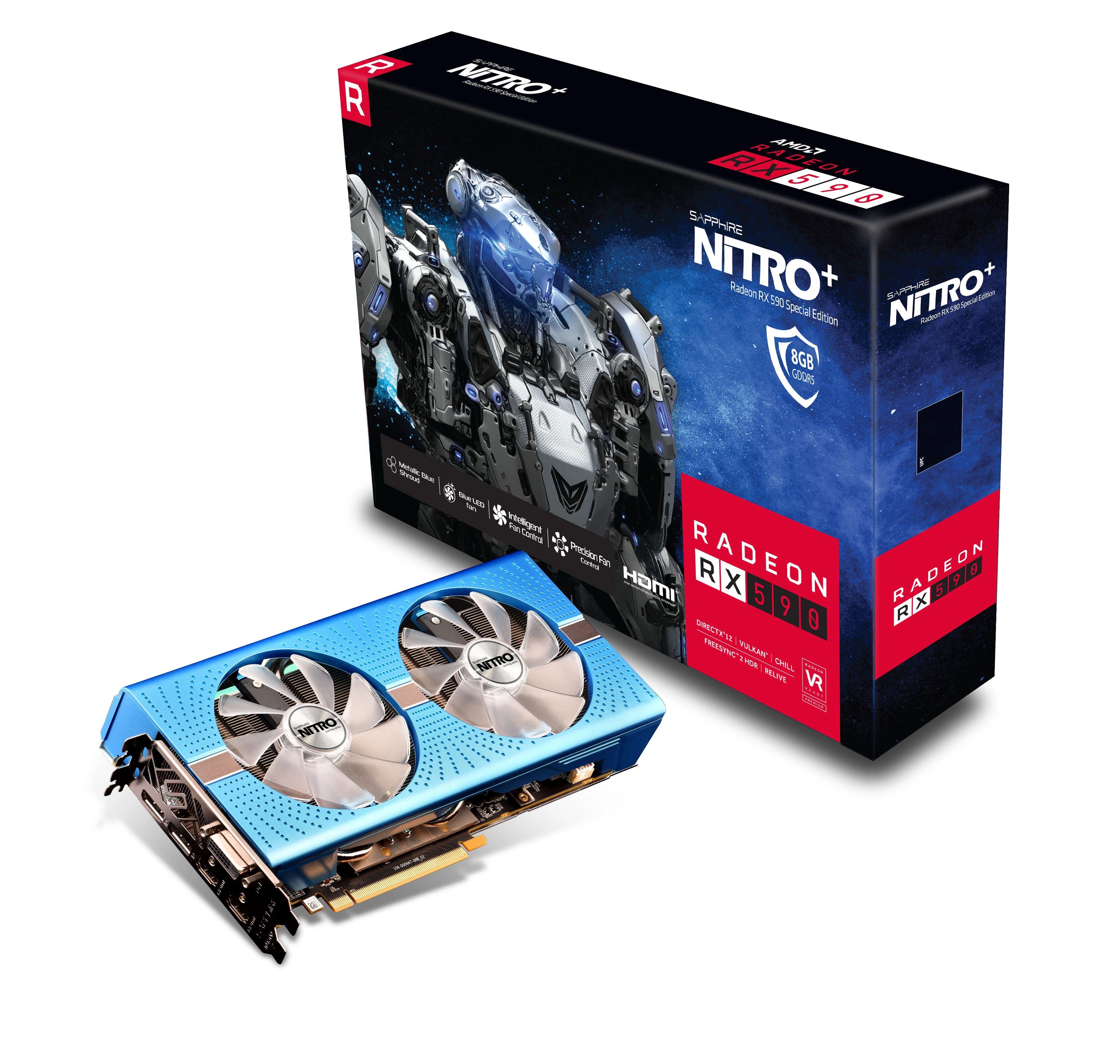 AMD RX 590 8GB NITRO+ Special Edition (95% NEW) graphics card with 8GB GDDR5 VRAM, high clock speeds, efficient cooling, and smooth gaming performance.vibrant RGB design, Powerful For Video editing and 3D rendering
