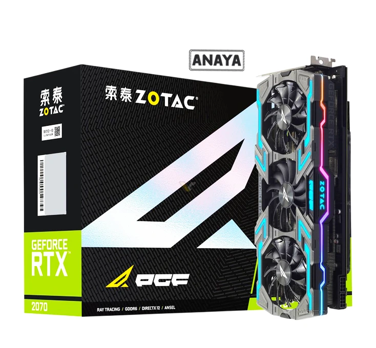 ZOTAC GeForce RTX 2070 PGF Extreme OC 8GB GDDR6 ( 97% NEW ) features full ARGB lighting graphics card with factory overclock, triple-fan cooling, ray tracing, DLSS support and strong 1440p gaming performance. Powerful For Video editing and 3D rendering