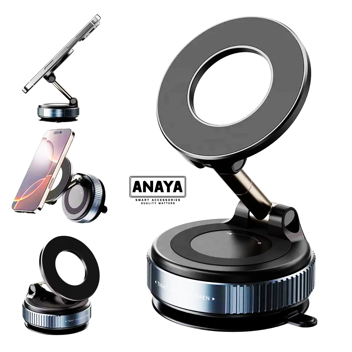 Phone Holder K007 premium magnetic vacuum with secure magnet, foldable 360° rotation design. Ideal for car, desk, and home use. iPhone & Android compatible. Check Video Down Below 👇👇