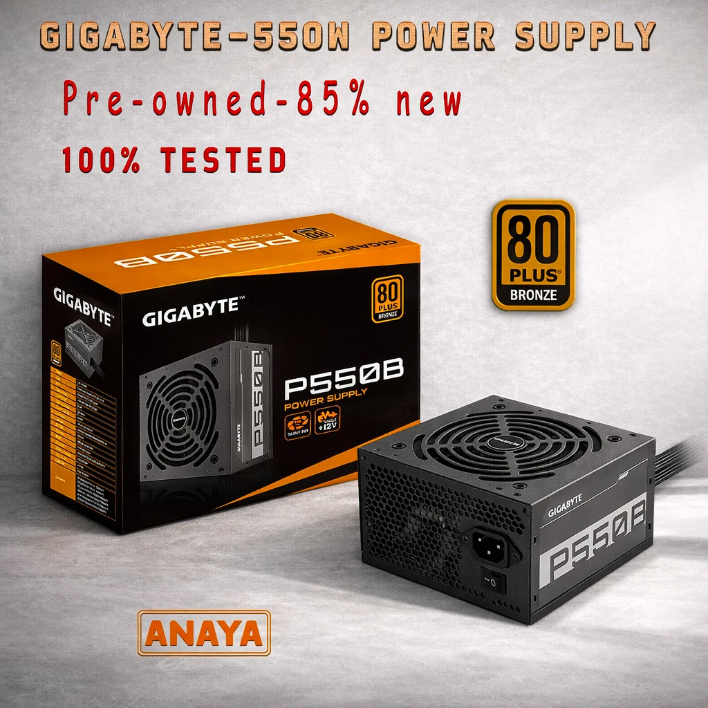 Gigabyte P550B 550W Gaming Power Supply  Pre-owned ( 85% NEW ) with sleek black flat cables efficient, reliable PSU designed for gamers and system builders. 6-pin or 8-pin Power connectors for Graphics Card