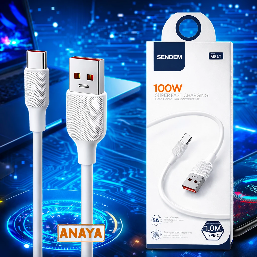 Sendem M65 5A 100W USB Data Cable with Micro, Type-C & iPhone (Lightning) options. Supports super fast charging and stable data transfer for tablets, smartphones, and high-power devices.