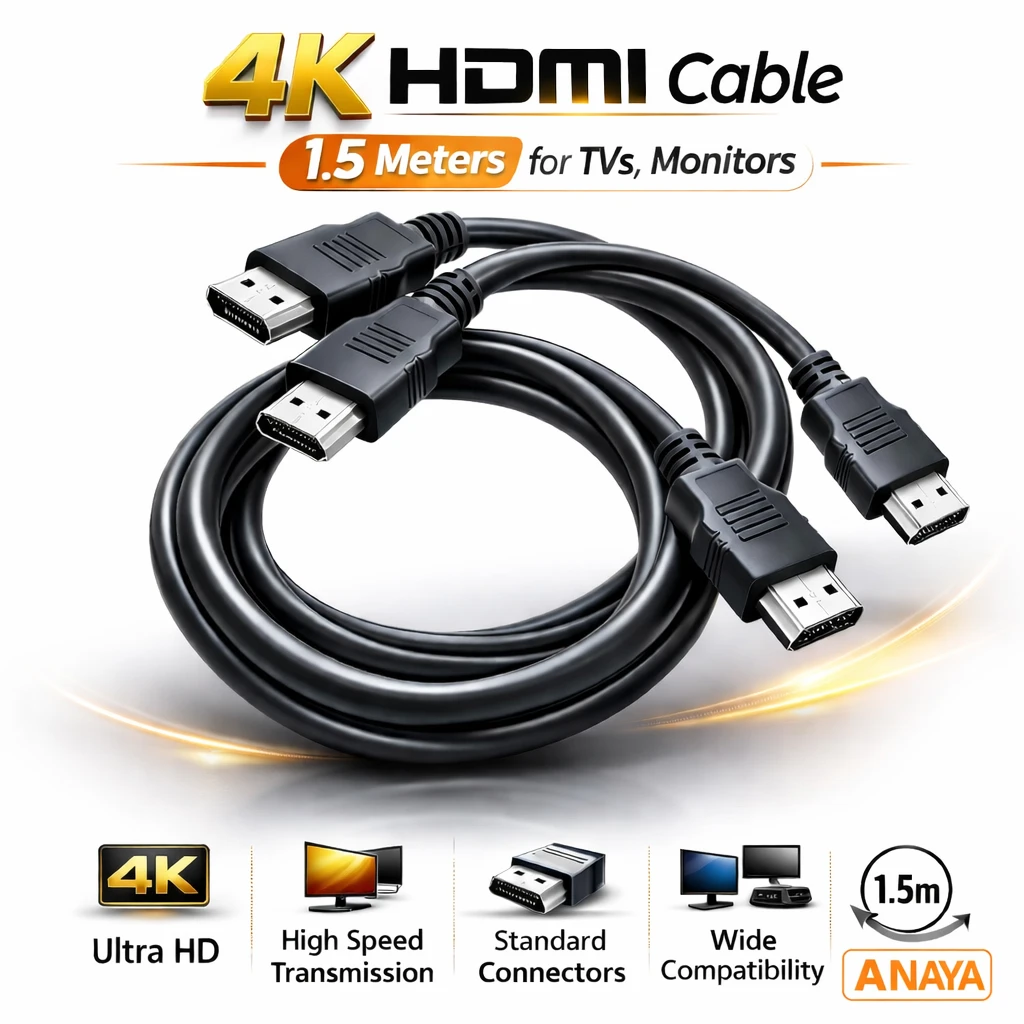 4K HDMI Cable 1.5M delivers ultra-high-definition video and clear audio for TVs, monitors, and gaming consoles. Stable signal, durable build, and smooth performance.