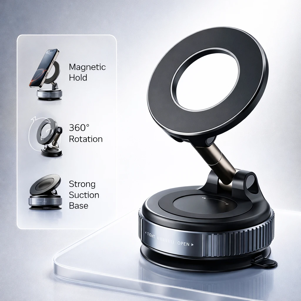 K007 Magnetic Vacuum Phone Holder | 360° Rotatable Car & Desk Mount