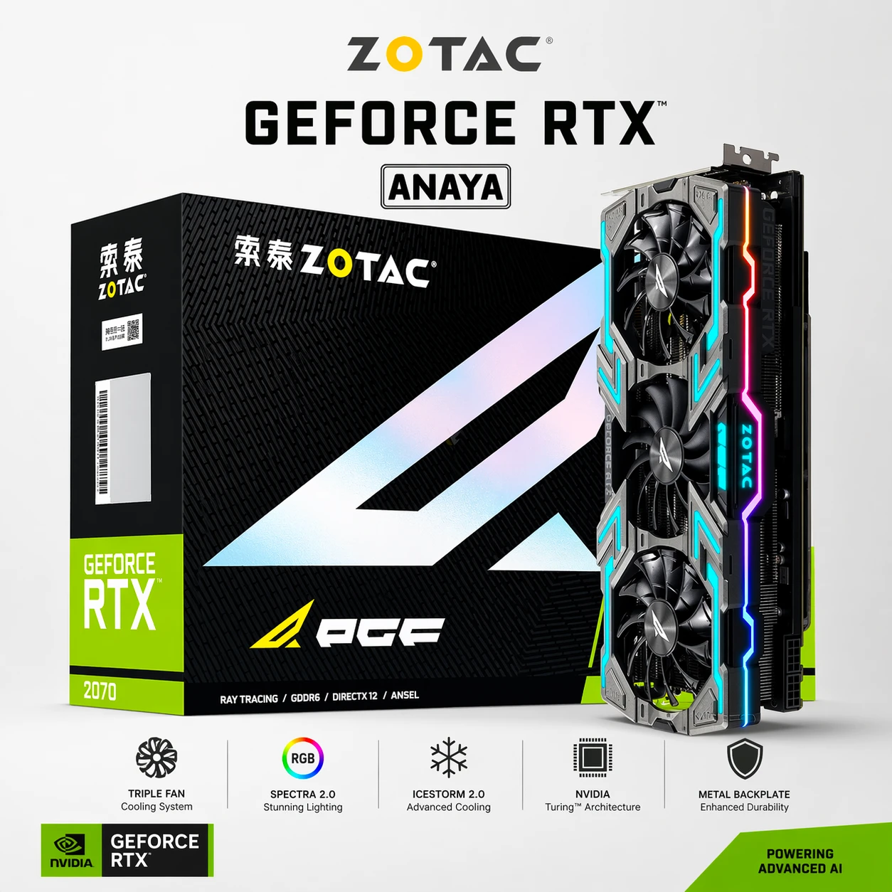 ZOTAC RTX 2070 PGF Extreme OC 8GB ARGB Graphics Card for 1440p Gaming (90% New)