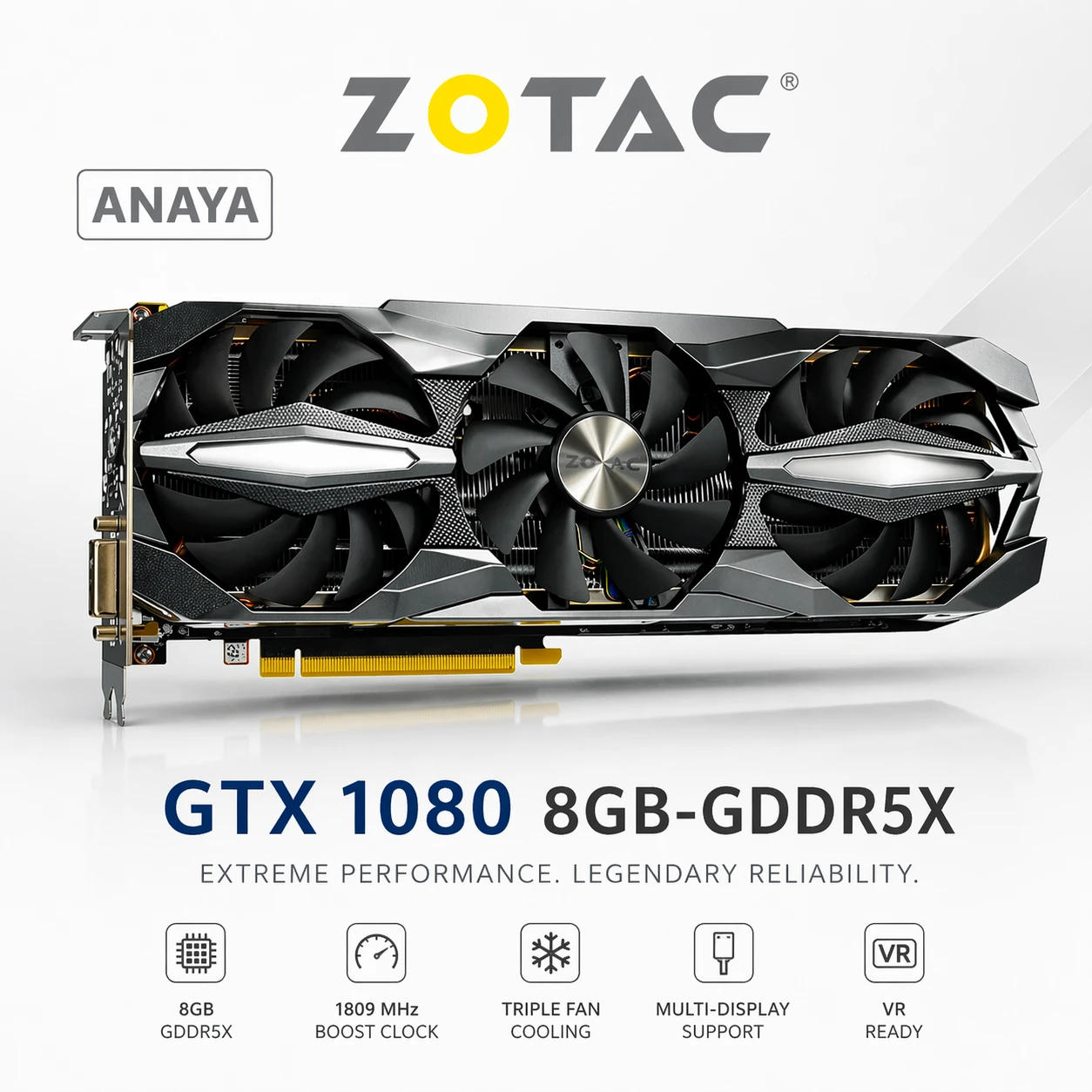 Zotac GeForce GTX 1080 AMP Extreme Plus OC 8GB Graphics Card (90% New)
