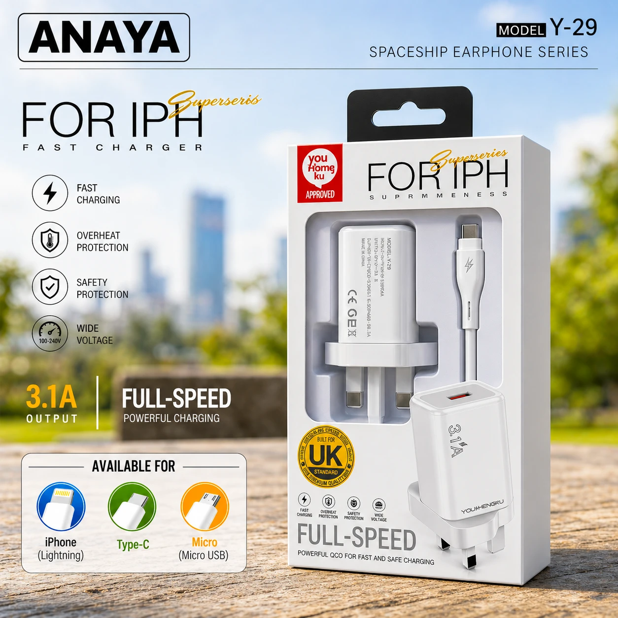 You ShengKu Y-29 3.1A Fast Charger (USB Charger for Android & iPhone)