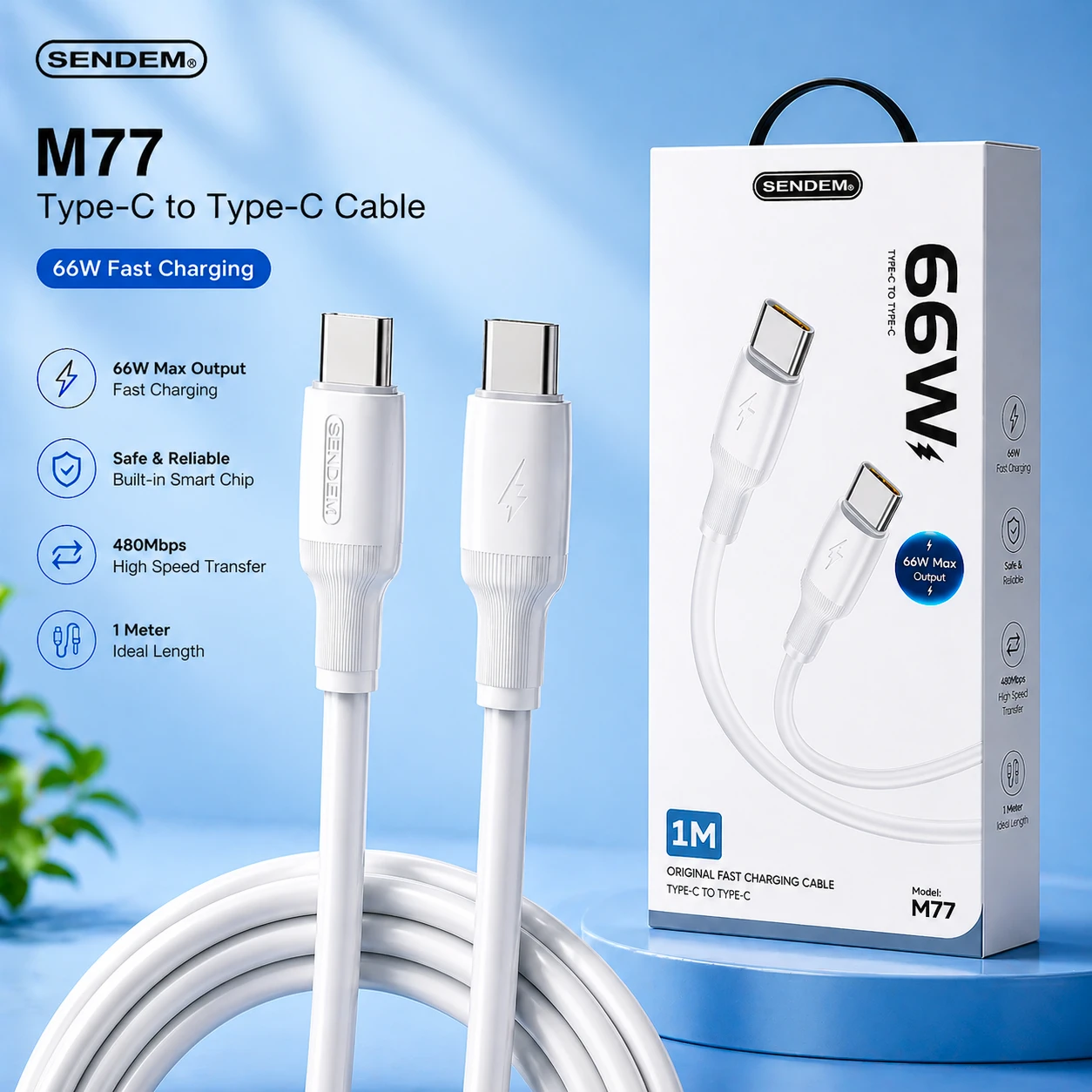 SENDEM M77 66W USB-C to USB-C Silicone Fast Charging Cable