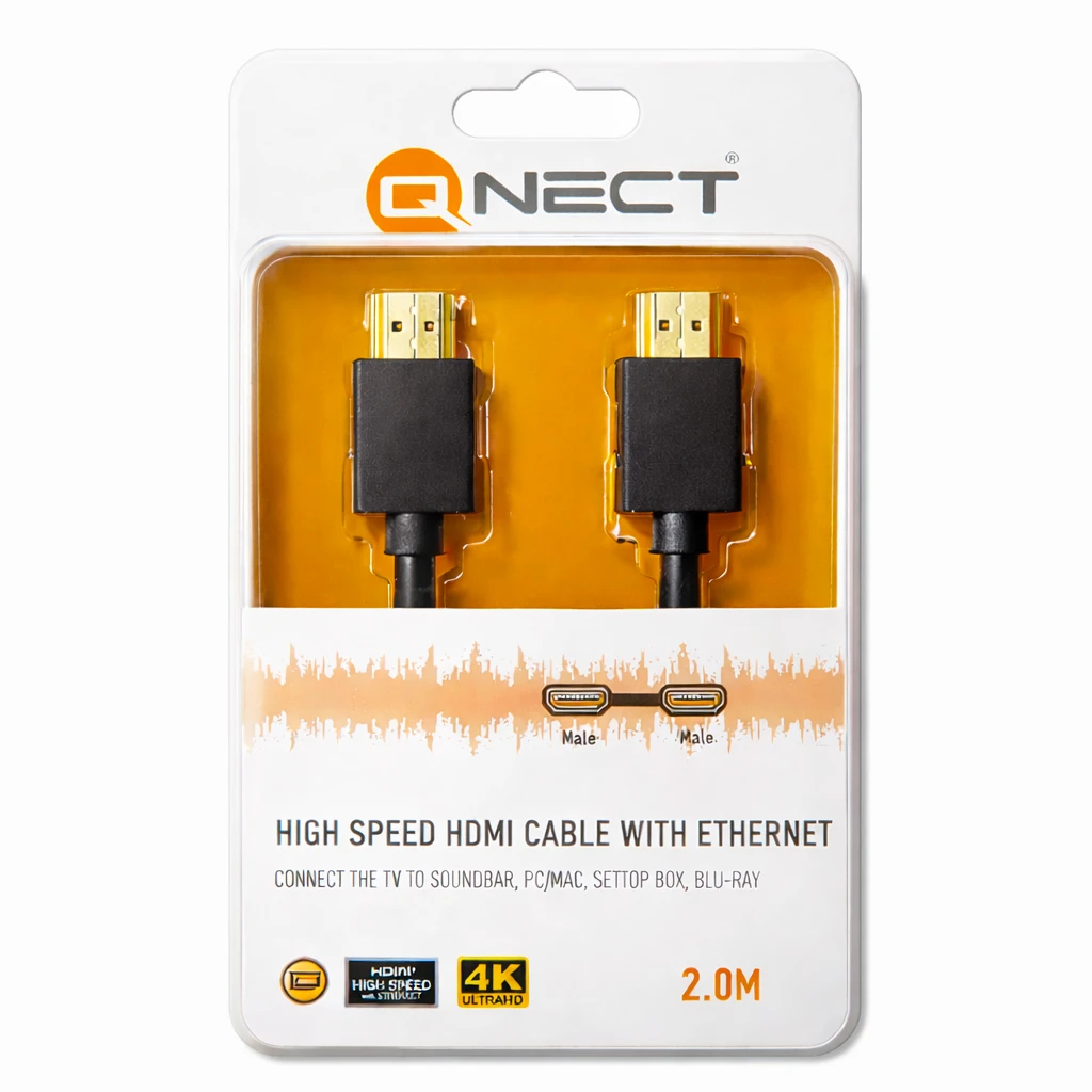 QNECT HDMI 2.0 Cable 2M | 4K HDR High-Speed HDMI Cable with Ethernet